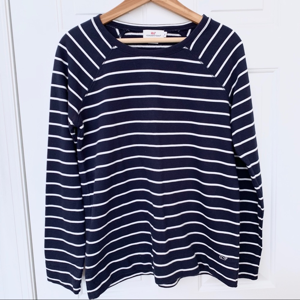 Vineyard Vines Navy Blue & White Striped Long Sleeve Shirt Thick Cotton Top Sz M